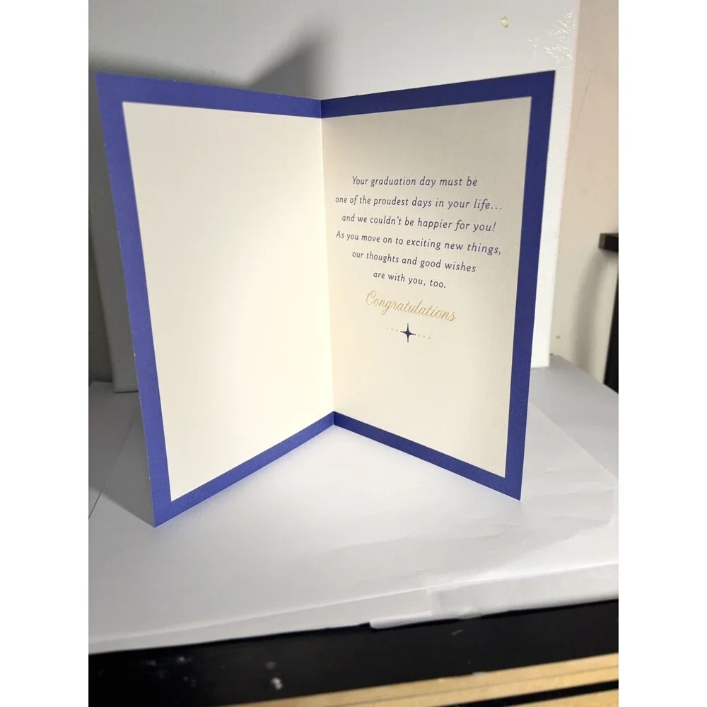 Hallmark Graduation Card “From Us” Navy/Blue/Gold Sparkle Diploma. With Envelope